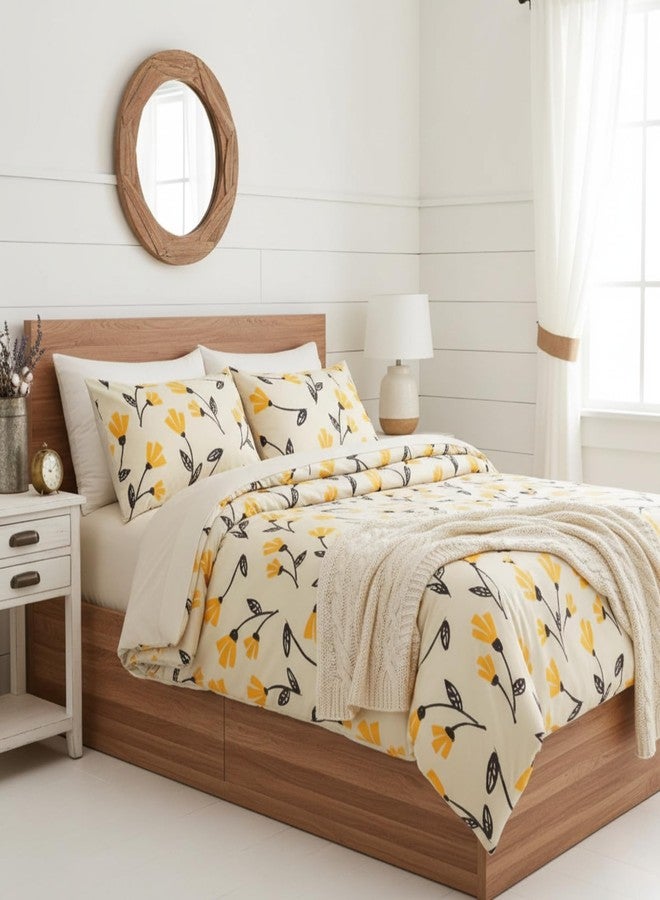 DaDa Bedding Yellow Fleur Floral Duvet Cover Set Golden Orange Tulips Bright Vibrant Botanical Garden Flowers Ivory Beige Tan Comforter Cover w/Corner Ties Zipper Pillow Cases (Queen) [Upgraded] - Image 1