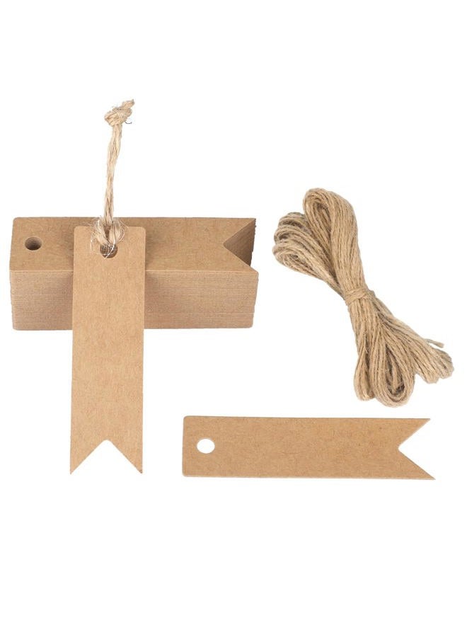 g2plus 100 PCS Kraft Paper Tags with String Craft Gift Tags Mini Size 7 cm x 2 cm Wedding Brown Hang Tags with 30 Meters Jute Twine (Brown) - Image 1