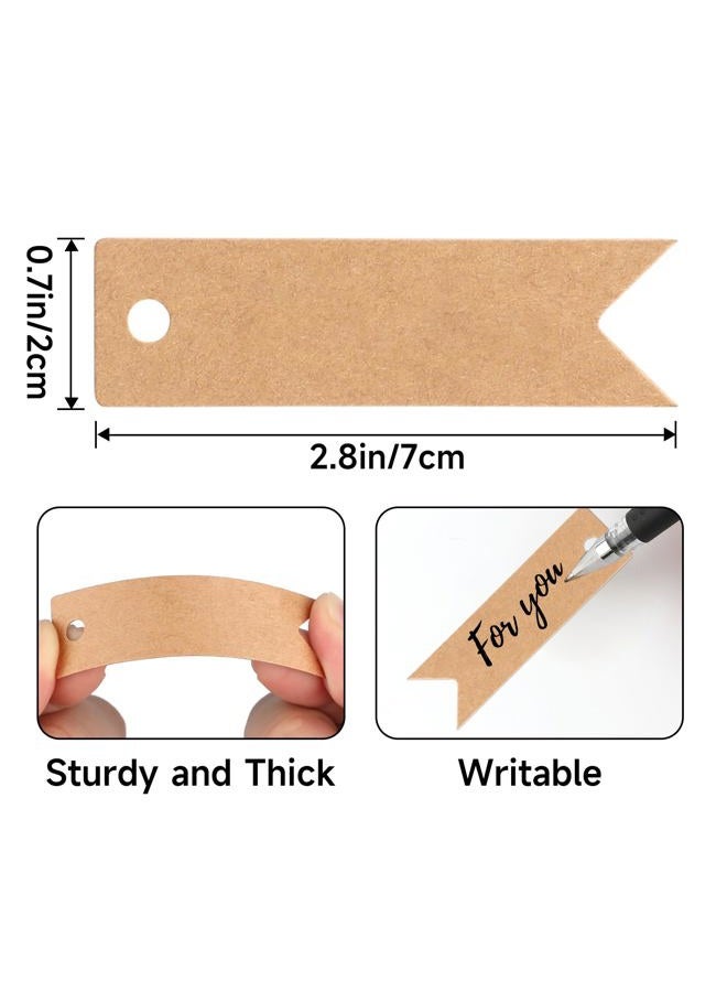 g2plus 100 PCS Kraft Paper Tags with String Craft Gift Tags Mini Size 7 cm x 2 cm Wedding Brown Hang Tags with 30 Meters Jute Twine (Brown) - Image 2