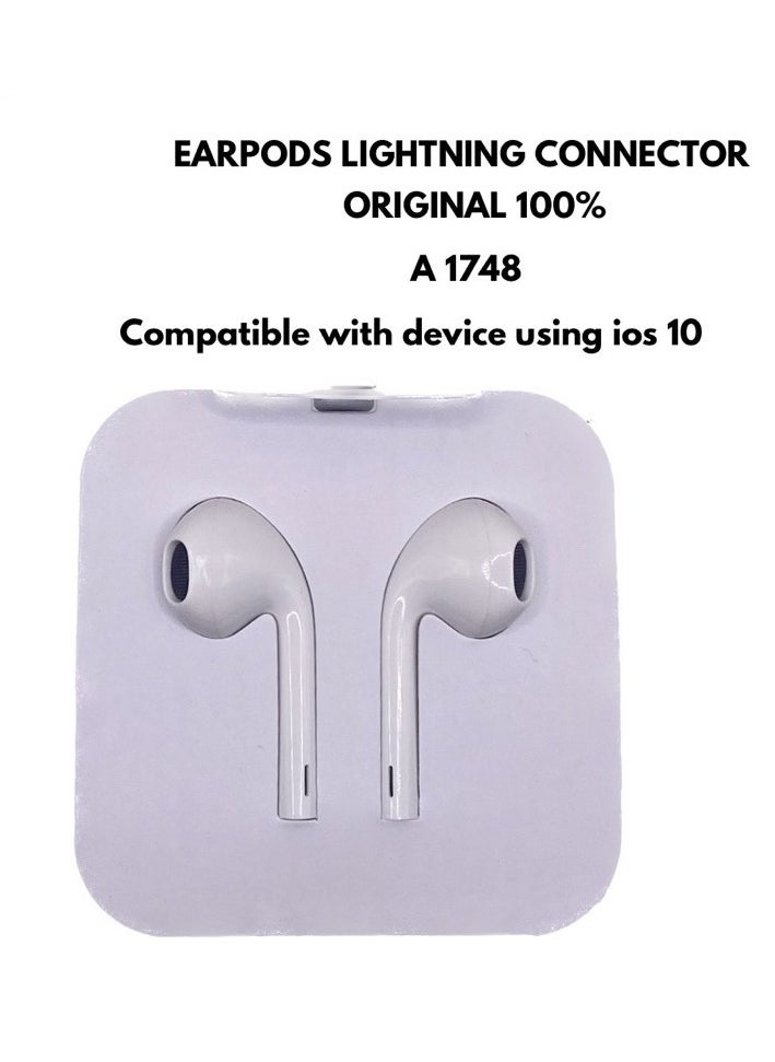 ماركة غير محددة - سماعات EarPods مع موصل Lightning سلكية A 1748 صوت بجودة عالية وميكروفون للمكالمات الواضحة - أبيض - Image 1