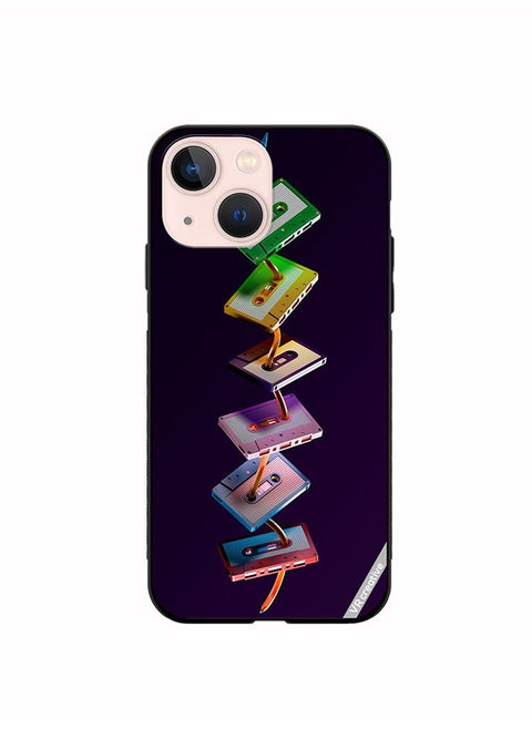 Protective Case Cover For Apple iPhone 14 Cassette Tape Design Multicolour