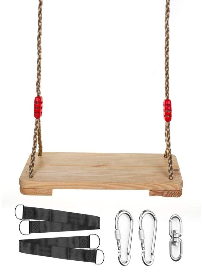 COMFECTO Hanging Wooden Tree Swing for Adult Kids Children Teen with Straps,17x7Inches Classic Swing Seat with Adjustable 90Inches Length Nylon Rope for Playground Home,220lbs Capacity Pine Wood for Oak Branch - Image 1