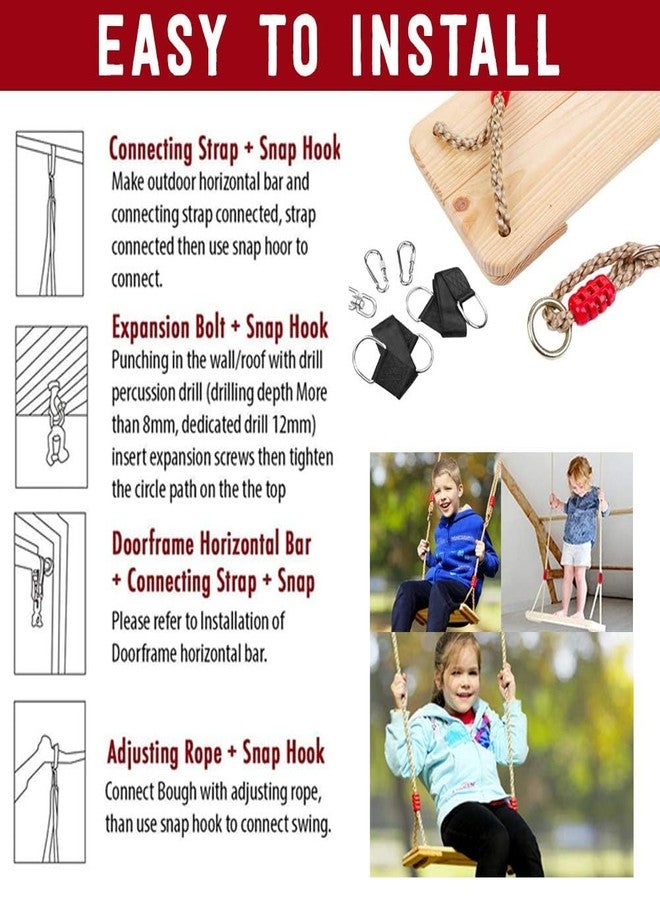 COMFECTO Hanging Wooden Tree Swing for Adult Kids Children Teen with Straps,17x7Inches Classic Swing Seat with Adjustable 90Inches Length Nylon Rope for Playground Home,220lbs Capacity Pine Wood for Oak Branch - Image 5