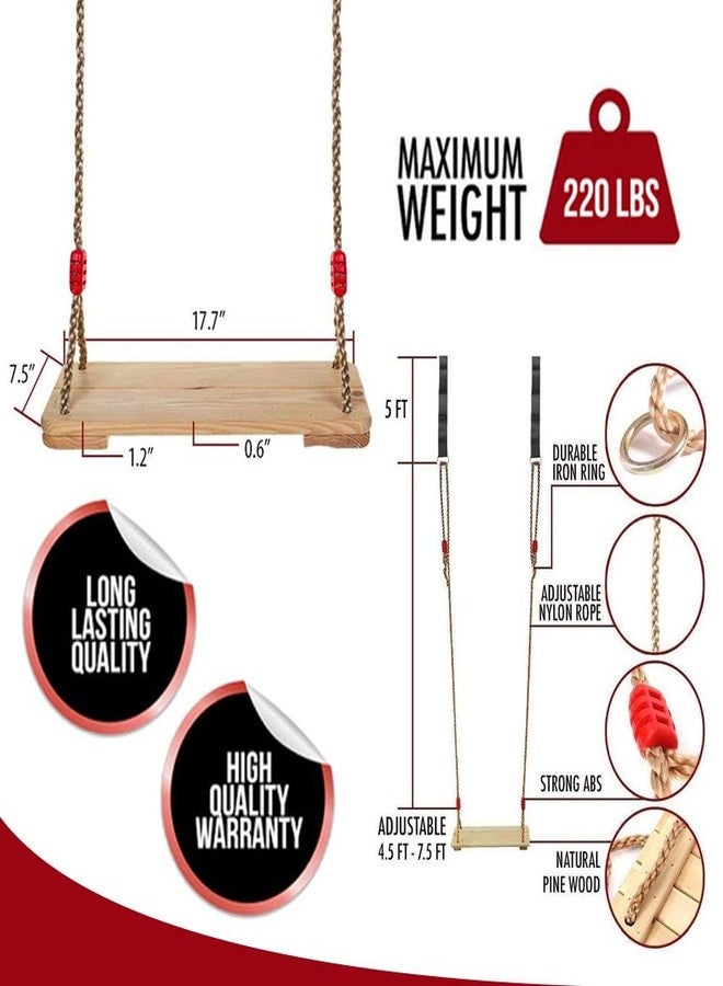 COMFECTO Hanging Wooden Tree Swing for Adult Kids Children Teen with Straps,17x7Inches Classic Swing Seat with Adjustable 90Inches Length Nylon Rope for Playground Home,220lbs Capacity Pine Wood for Oak Branch - Image 4