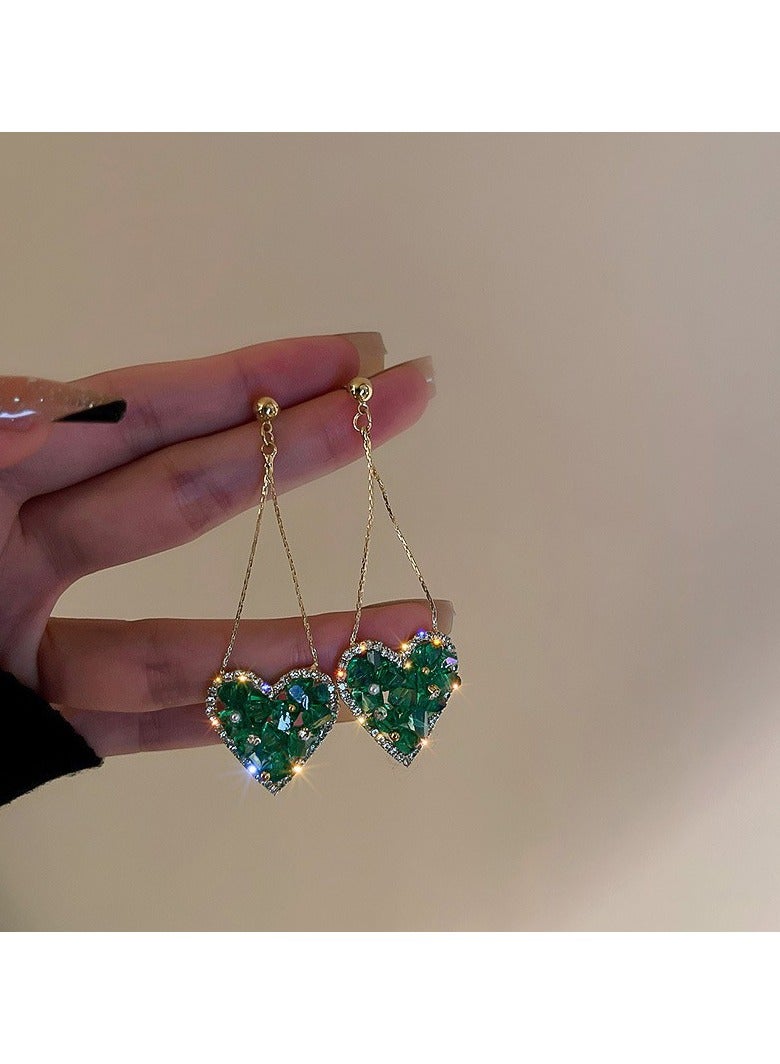 Green Heart Sparkling Earrings 