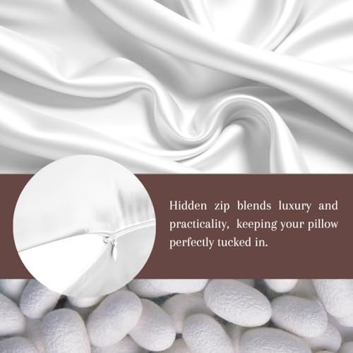 Furbo Pure Mulberry Silk Pillowcase Set | 22 Momme Natural Silk Pillow Covers | Smooth, Cooling, Hypoallergenic, Anti-Frizz & Anti-Wrinkle | Luxury White Pillow Cover for Hair & Skin (Pack of 2) - Image 4