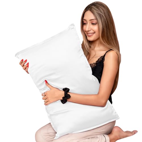 Furbo Pure Mulberry Silk Pillowcase Set | 22 Momme Natural Silk Pillow Covers | Smooth, Cooling, Hypoallergenic, Anti-Frizz & Anti-Wrinkle | Luxury White Pillow Cover for Hair & Skin (Pack of 2) - Image 1