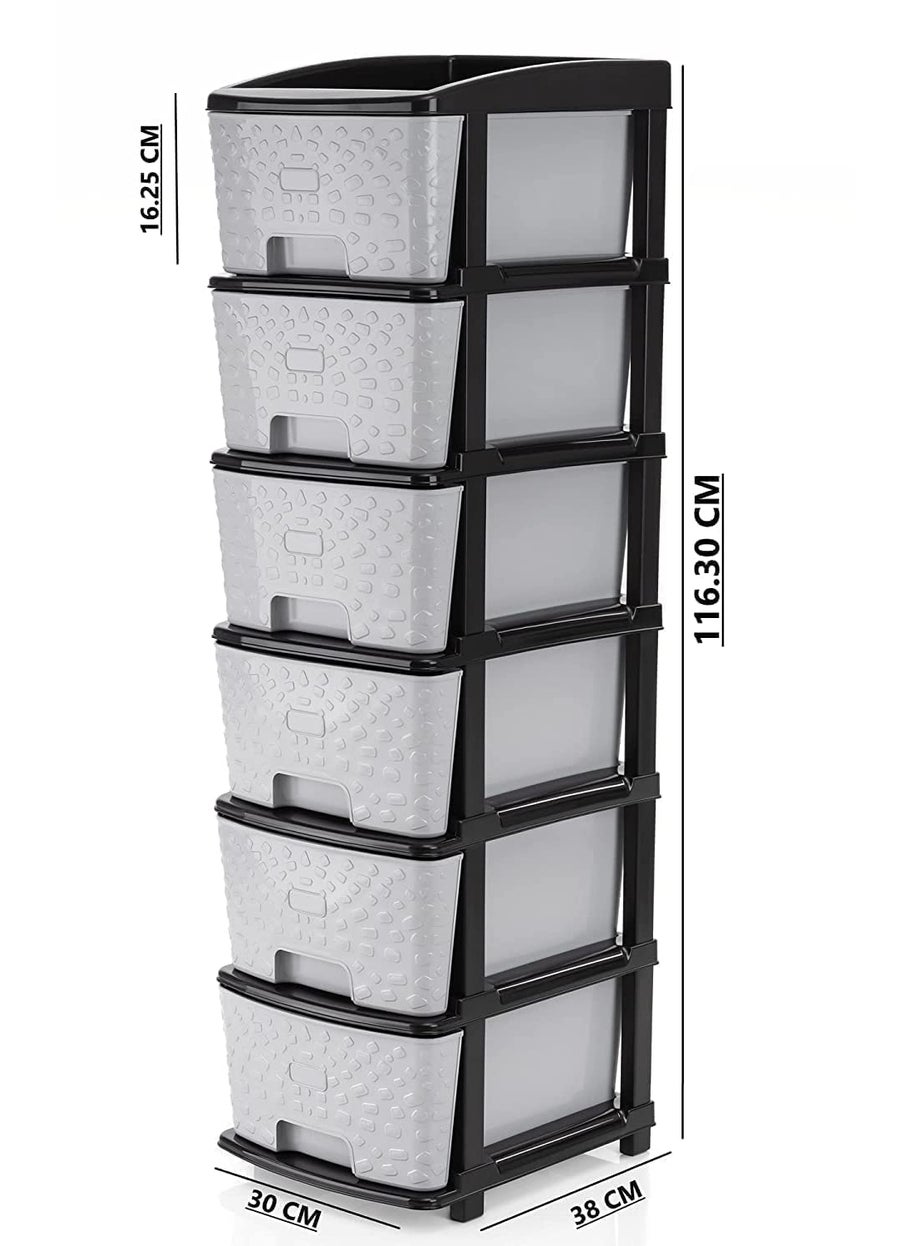 Rasvesh Plastic Modular Drawer Storage Chest Of Drawers Organizer Storage Box Large Stomo Racks For Multipurpose Antislip Shoes Organizers Grey Black Color 7 Layer