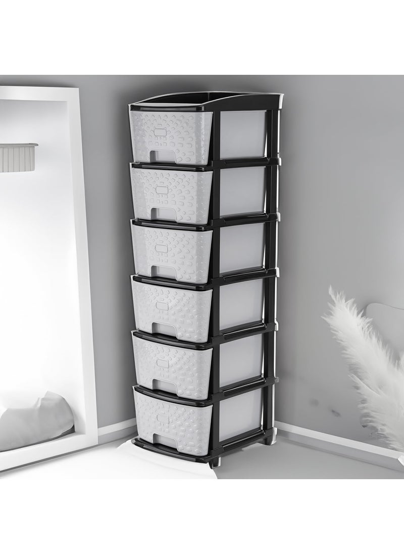 Rasvesh Plastic Modular Drawer Storage Chest Of Drawers Organizer Storage Box Large Stomo Racks For Multipurpose Antislip Shoes Organizers Grey Black Color 7 Layer