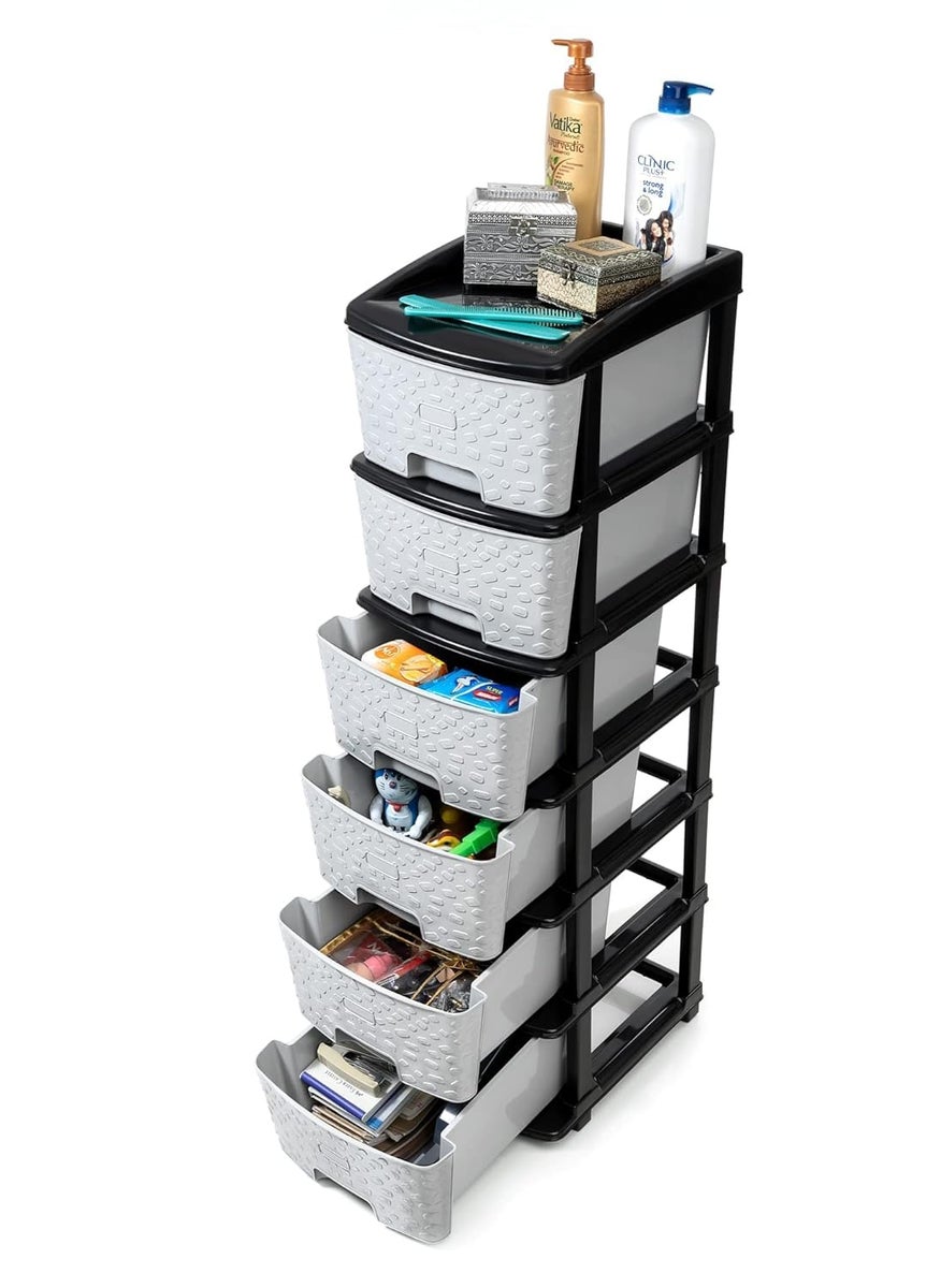 Rasvesh Plastic Modular Drawer Storage Chest Of Drawers Organizer Storage Box Large Stomo Racks For Multipurpose Antislip Shoes Organizers Grey Black Color 7 Layer
