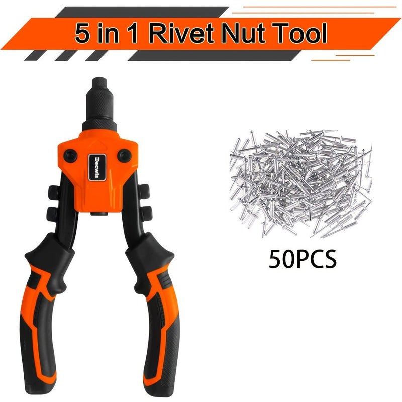 51pcs Rivet Nut Tool Kit With Ergonomic Manual Pull Gun For Metal Aluminum Steel - Image 1
