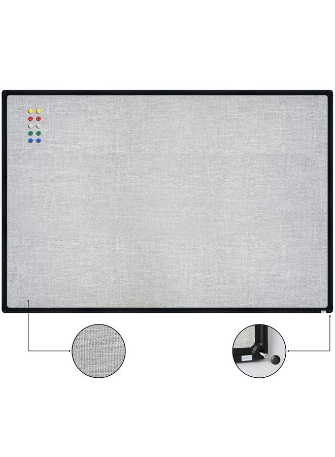 JILoffice Cork Linen Bulletin Board 36 X 24 Inch (Grey) Black Aluminum Frame Wall Mounted Board Memo Pin Board For Office Home And School - Image 2