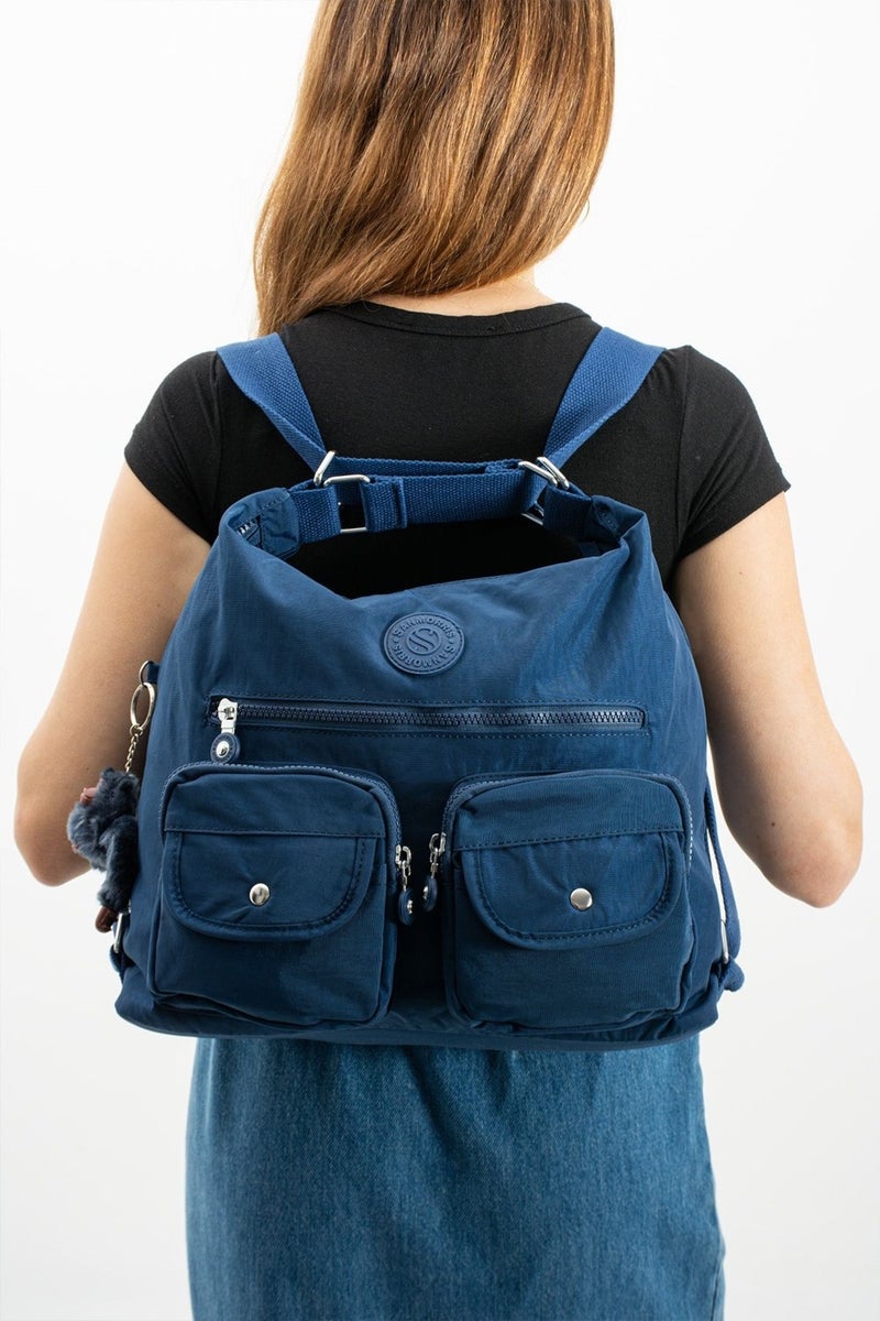 Sanmorris Women's Crinkle Fabric Water Resistant Navy Blue Color Shoulder and Backpack Bag - Image 2