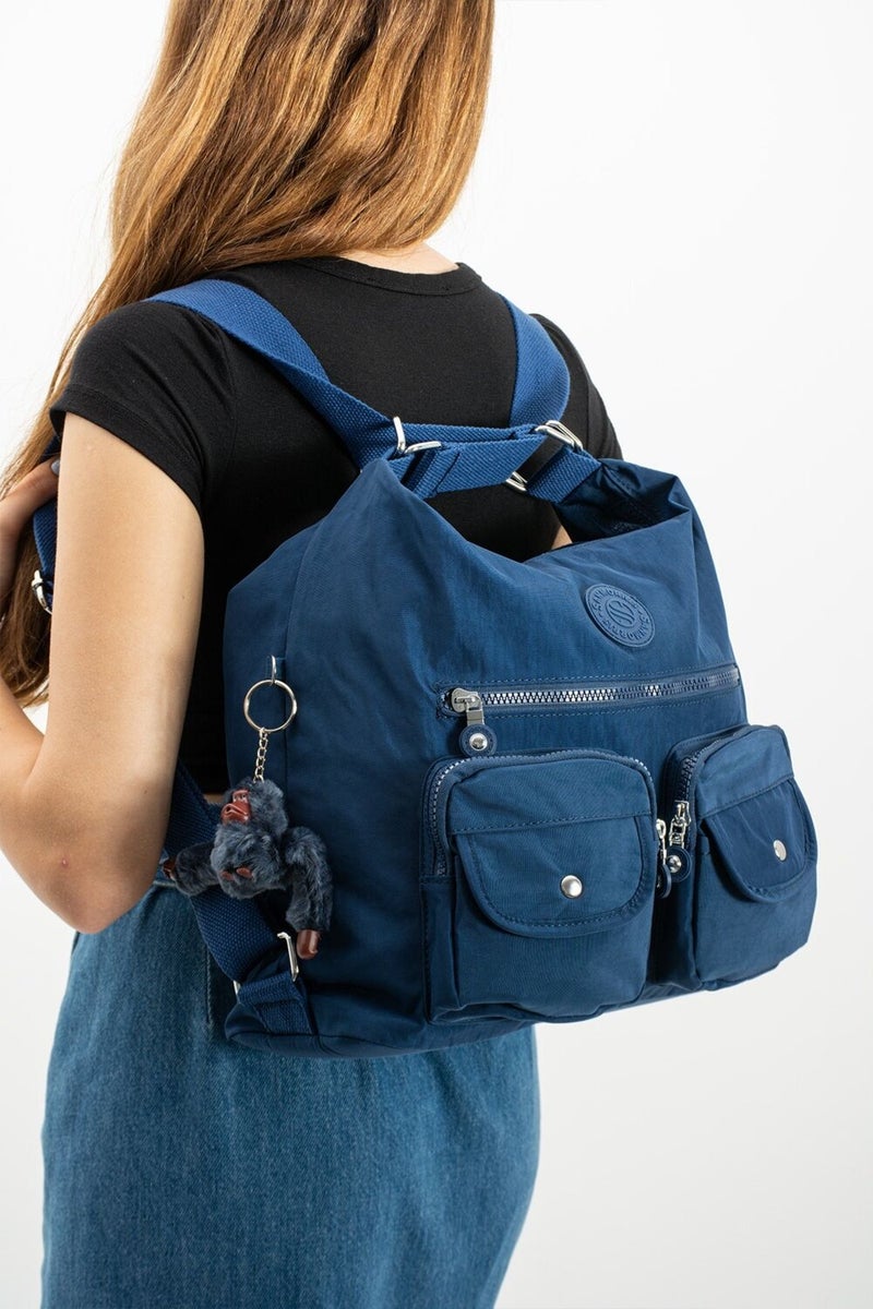 Sanmorris Women's Crinkle Fabric Water Resistant Navy Blue Color Shoulder and Backpack Bag - Image 1