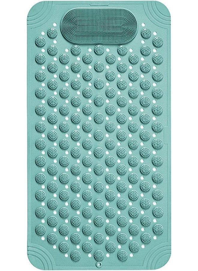 RichAxis Anti Skid Bath mat with Foot Scrubber for Bath Room Shower mat with Suction Cups & Drain Holes Silicone Floor mat for Kids & Adults (70 x 35, Green) - Image 1