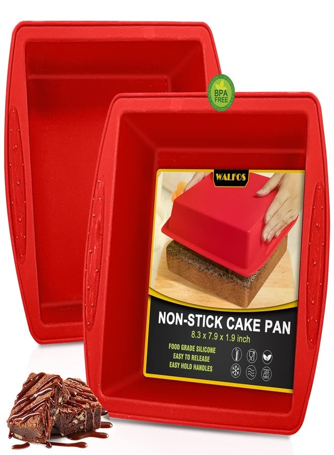 Walfos Silicone Square Cake Pan, 8 inch, Red, BPA Free, Non-Stick, Perfect for Brownies, Cakes, Bread, Pies, and Lasagna, Set of 2 - Image 1