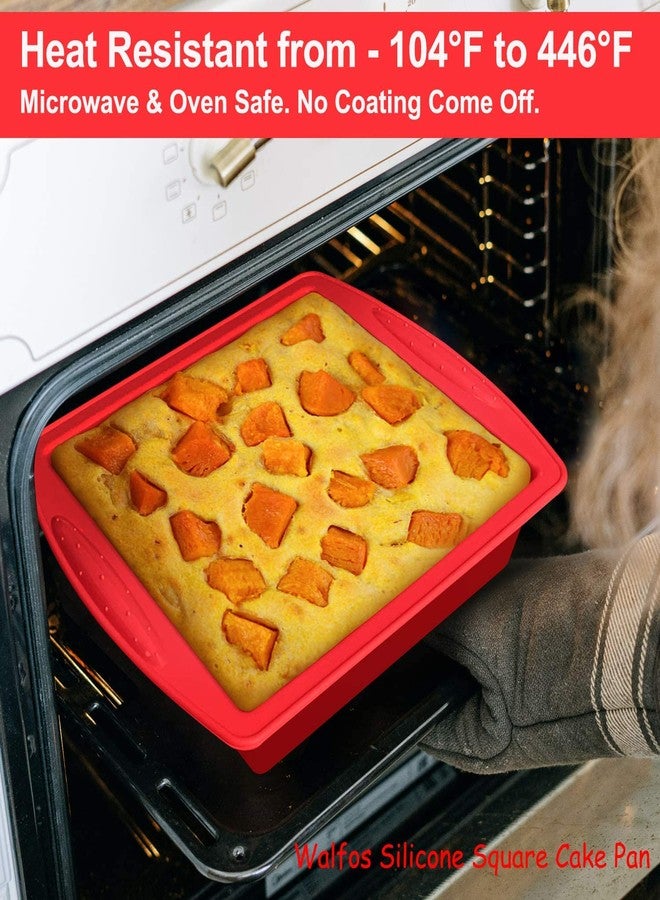 Walfos Silicone Square Cake Pan, 8 inch, Red, BPA Free, Non-Stick, Perfect for Brownies, Cakes, Bread, Pies, and Lasagna, Set of 2 - Image 2