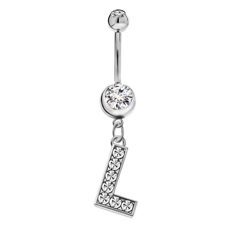 LaBling Initial Dangle Belly Button Rings | Embellished with CZ Crystals in Silver Letters A to Z | Ideal for Navel Piercings Belly Piercings - Image 1