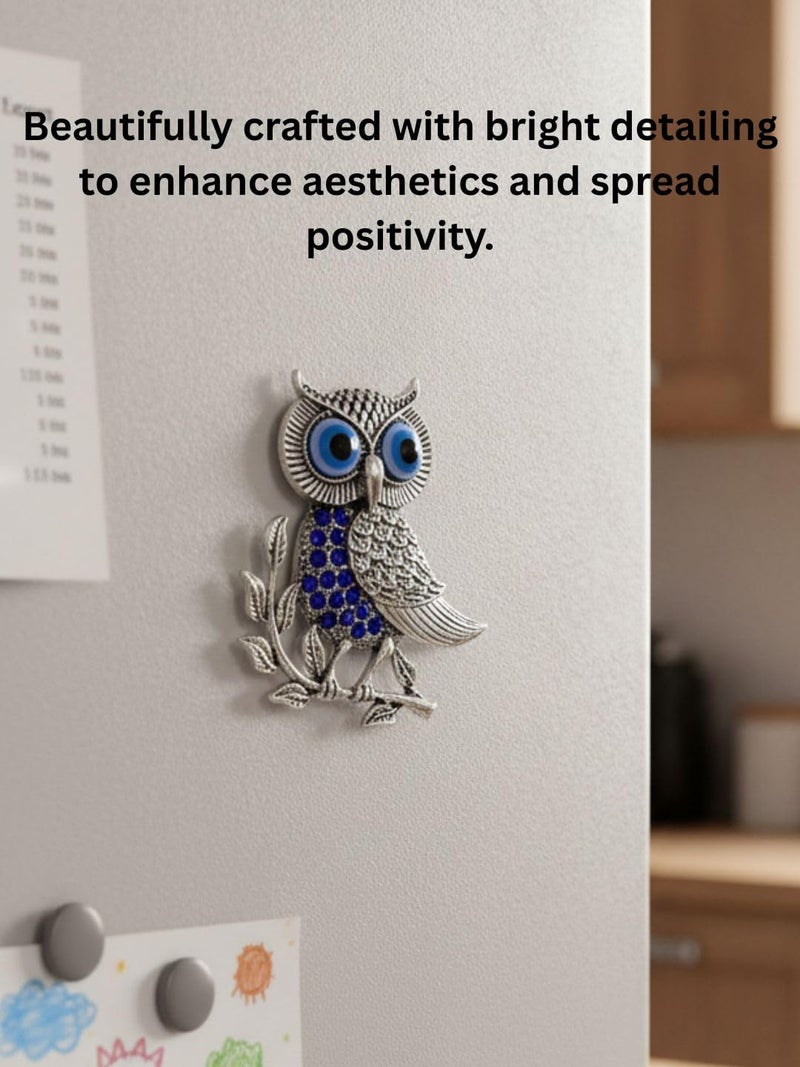 BLUE BEADS Silver Owl Turkish Evil Eye Fridge Refrigerator Sticker Magnet - Sign of Good Luck & Protection Unique Souvenir Items Home and Office Decorative Things & Car Accessories - Image 3
