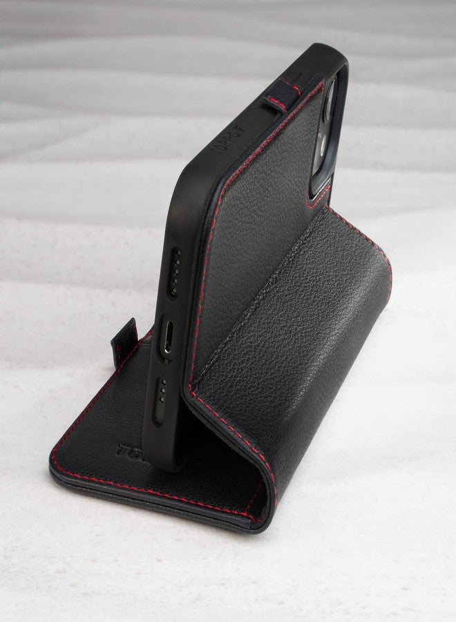 TORRO Leather Case Compatible with iPhone 14 Plus - Genuine Leather Wallet Case/Cover with Card Holder and Stand Function (Black) - Image 3