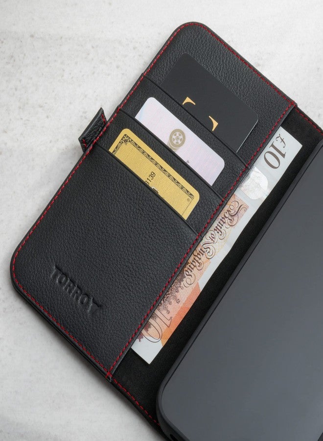 TORRO Leather Case Compatible with iPhone 14 Plus - Genuine Leather Wallet Case/Cover with Card Holder and Stand Function (Black) - Image 4