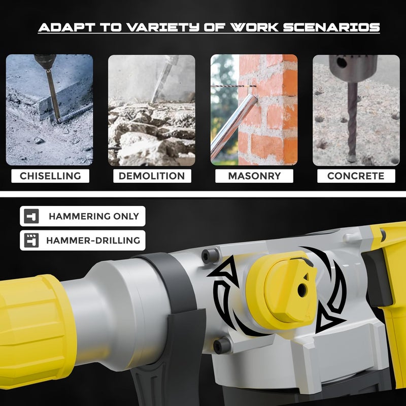 IBELL TOOLS VORMIR Rotary Hammer Drill VR RH28-101, 1000W SDS Plus Core Drill, 26mm Chuck, 5J Impact Energy, 750RPM, 4000 BPM – Heavy Duty Concrete, Masonry & Stone Drilling Machine - Image 4