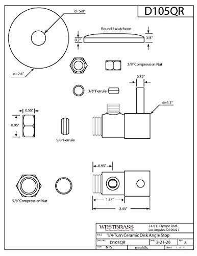Westbrass D105QR12 Round Lever 14Turn Angle Stop 12 Copper x 38 Compression Oil Rubbed Bronze - Image 3