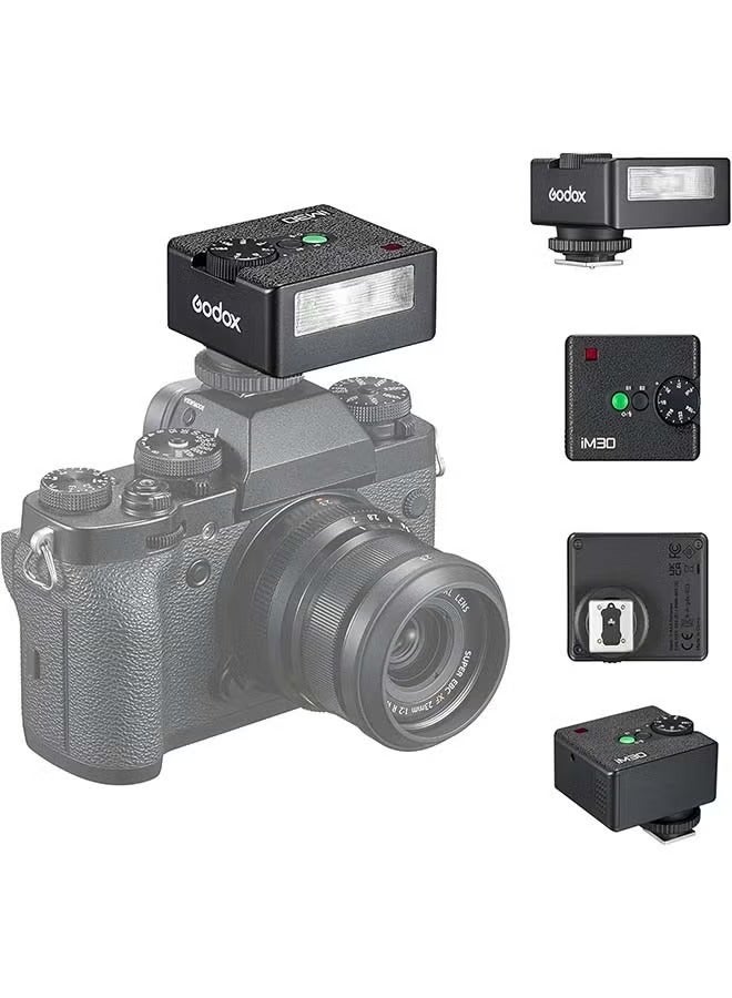 Godox iM30 Camera Flash, Mini Speedlite, GN15 with 13-level flash power, CCT 6500K±200K with S1/S2 optical control - Image 1