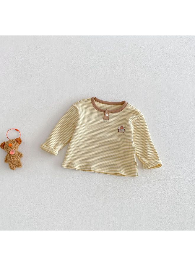 【no Returns Or Exchanges】 Boys' Fashion Striped T-shirt 2026 New Spring Baby Stylish Embroidered Bear Base Layer