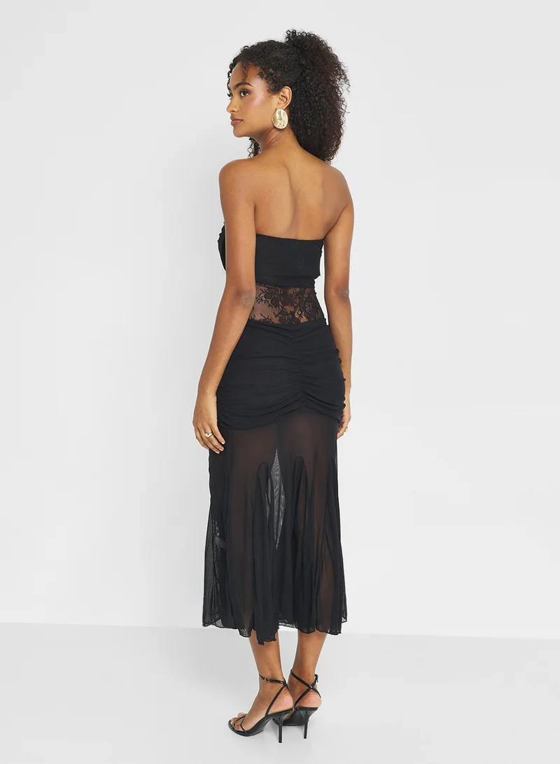 Ginger Bandeau Mesh Detail Draped Dress