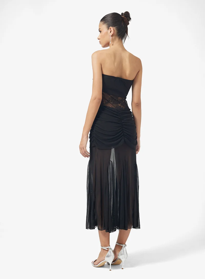 جينجر Bandeau Mesh Detail Draped Dress