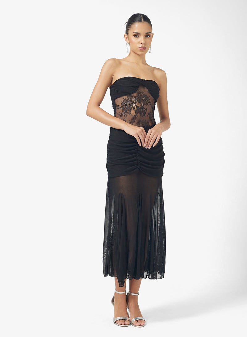 جينجر فستان درابيه بتفاصيل شبكية بدون حمالات - Image 4