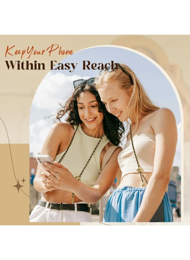 X-level Universal Phone Lanyard, Metal Cell Phone Chain Anti-Theft Crossbody Strap for iPhone 17, 16 Pro Max, 15, Samsung Galaxy S25, S24, S23 Most Smartphones, Adjustable Cell Phone Neck Holder for Women, Gold & Black - Image 2