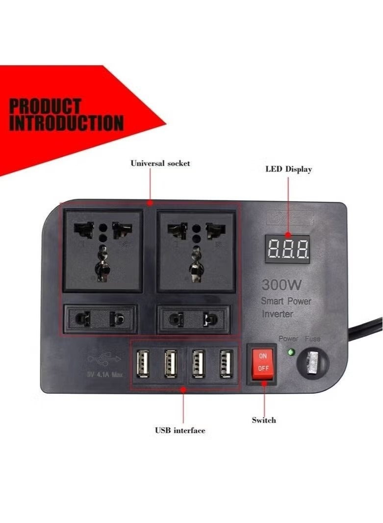 300W Car Inverter Inversor DC 12V To AC 220V Car Lighter Power Adapter Converter Splitter 4 USB Charger Fast Charging  - Image 2