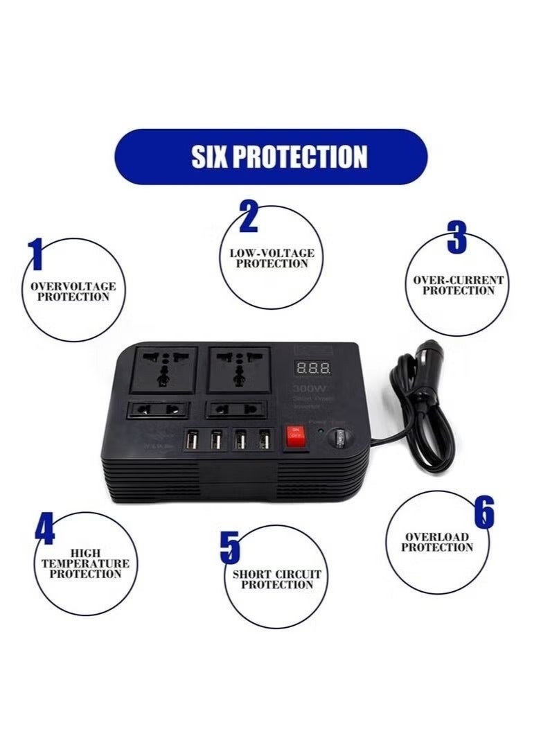 300W Car Inverter Inversor DC 12V To AC 220V Car Lighter Power Adapter Converter Splitter 4 USB Charger Fast Charging  - Image 3