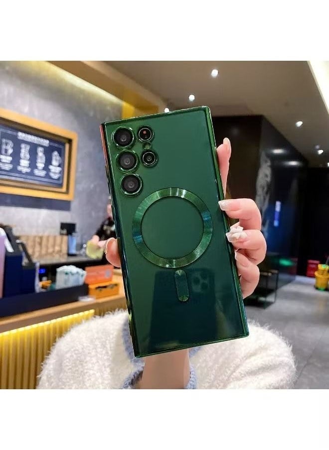 راكسوم متوافق مع Samsung Galaxy S24 Ultra Case Magnetic Clear مع حامي عدسة الكاميرا الحماية الكاملة Magsafe Silicone Silicone Slim Fit Cover Froofcroof Cover Green - Image 1