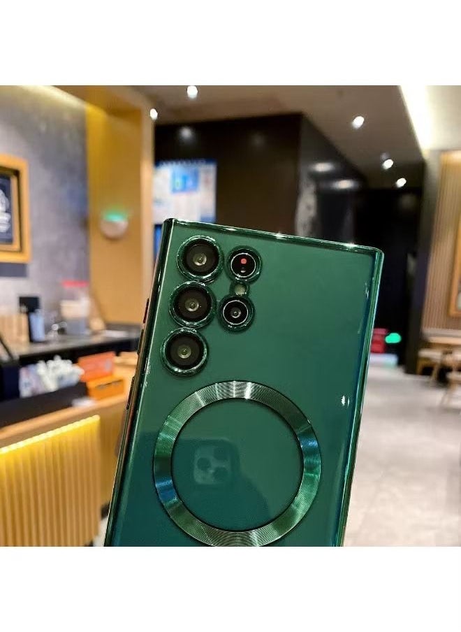 راكسوم متوافق مع Samsung Galaxy S24 Ultra Case Magnetic Clear مع حامي عدسة الكاميرا الحماية الكاملة Magsafe Silicone Silicone Slim Fit Cover Froofcroof Cover Green - Image 3