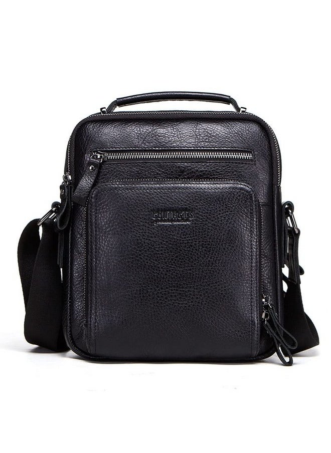 CONTACTS Contacts Genuine Leather Messenger Sling Stylish 9 Inch Ipad Tablet Camera Work Travel Casual Crossbody Bag (Black, Unisex)…  - Image 1