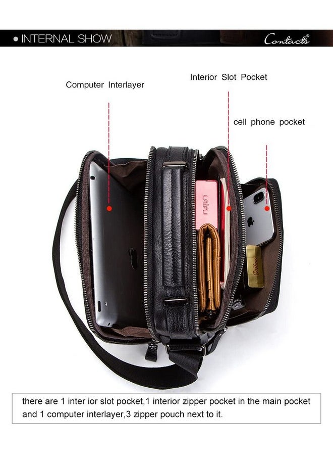 CONTACTS Contacts Genuine Leather Messenger Sling Stylish 9 Inch Ipad Tablet Camera Work Travel Casual Crossbody Bag (Black, Unisex)…  - Image 3