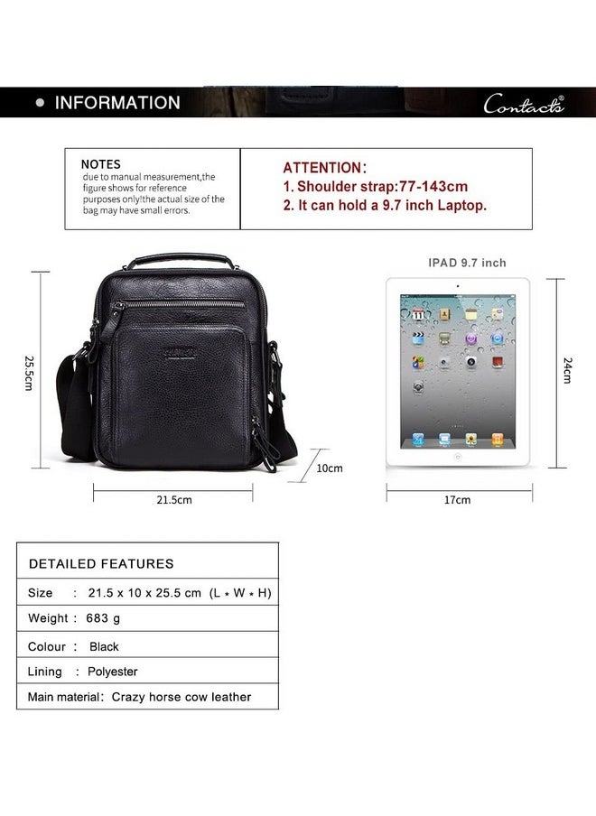 CONTACTS Contacts Genuine Leather Messenger Sling Stylish 9 Inch Ipad Tablet Camera Work Travel Casual Crossbody Bag (Black, Unisex)…  - Image 4