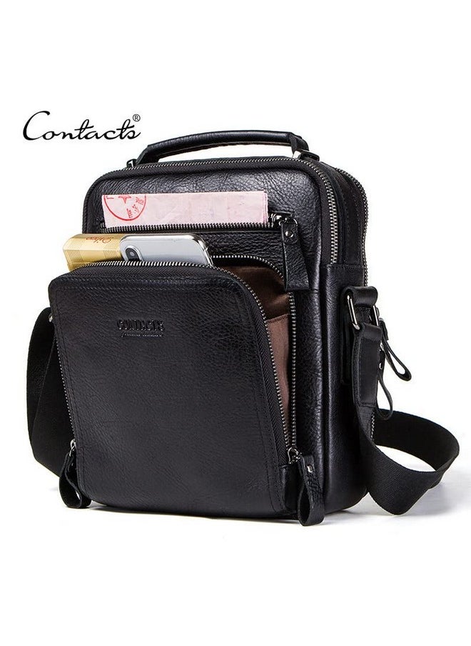 CONTACTS Contacts Genuine Leather Messenger Sling Stylish 9 Inch Ipad Tablet Camera Work Travel Casual Crossbody Bag (Black, Unisex)…  - Image 2