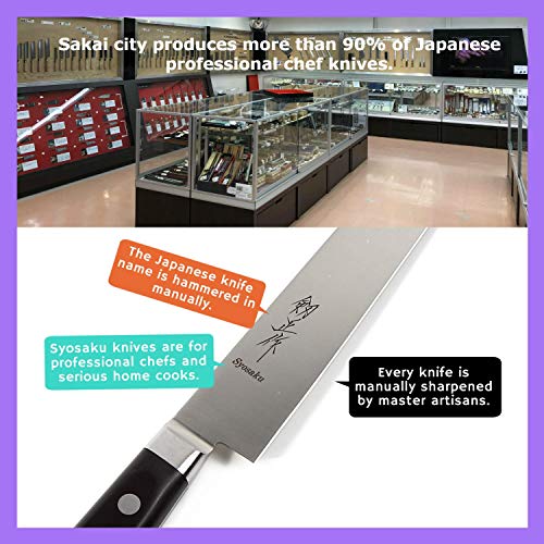 Syosaku Japanese Sujihiki Knife INOX AUS-8A Stainless Steel Black Pakkawood Handle, Slicer 9.5-inch (240mm) - Image 3