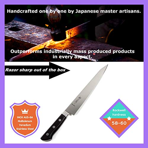 Syosaku Japanese Sujihiki Knife INOX AUS-8A Stainless Steel Black Pakkawood Handle, Slicer 9.5-inch (240mm) - Image 2