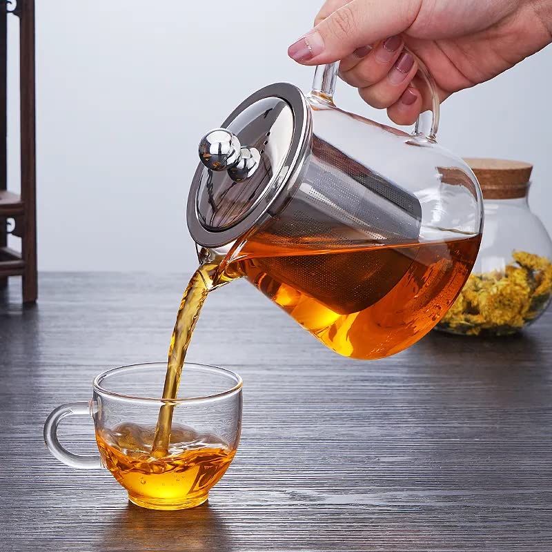 ZROY ENTERPRISE Borosilicate Glass Tea Pot with Heat Resistant Stainless Steel Infuser Perfect for Tea and Coffee Maker, Clear Glass Kettle (Round Kettle with Cups, 550 ml) - Image 3