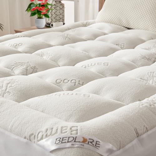 BEDLORE King Mattress Topper Viscose Derived from Bamboo Thick Pillow Top Mattress Pad with Stretchable Pockets for 618 inches Mattress Soft Breathable Mattress Topper for Back Pain Relief