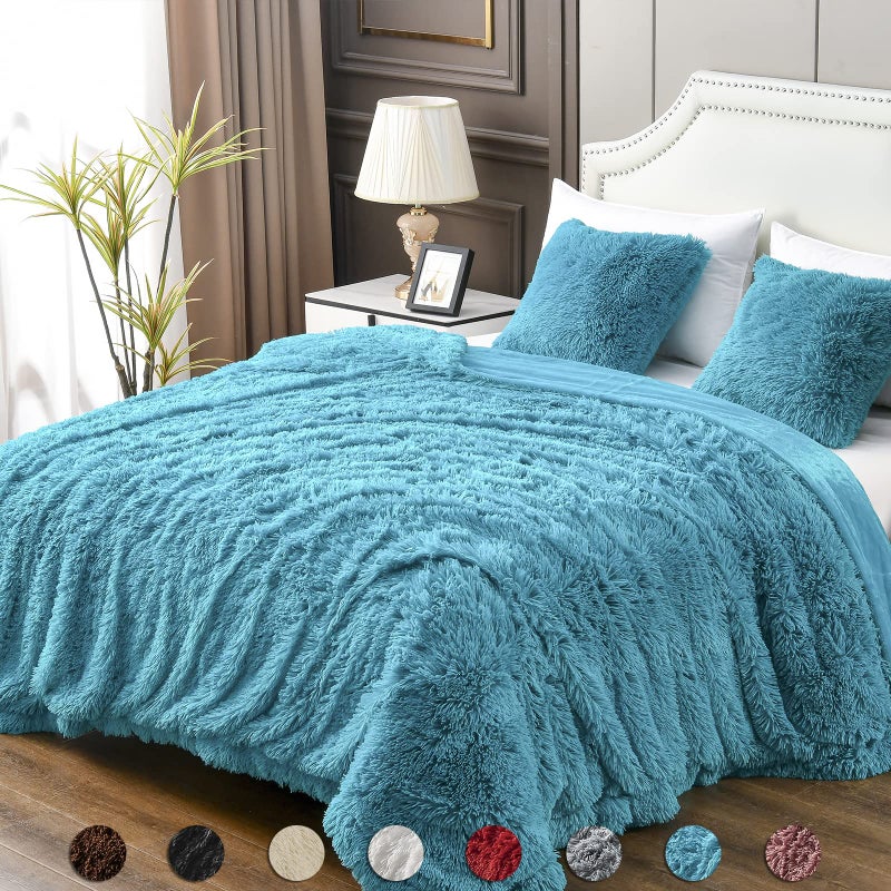 YUSOKI Twin Size Faux Fur Throw BlanketTeal60 x 80Whithout PillowsWinter Lightweight Plush Fuzzy Soft Cozy Microfiber Comfy Bed Blanket for Women Kids Girls Couch Sofa Washable