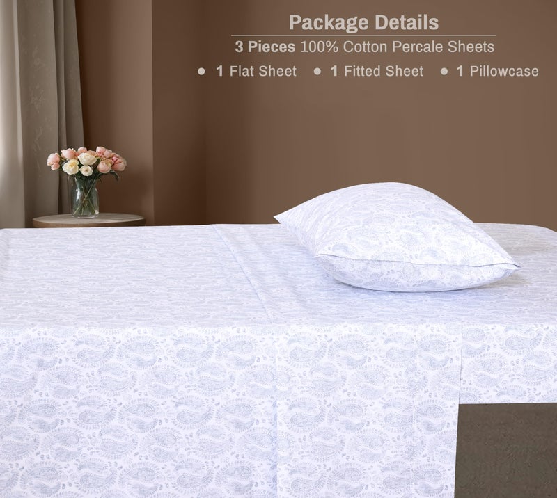 ZOYER 100% Cotton Sheets â€“ Twin Size Percale Bedding, Cooling & Breathable, Durable with a Crisp, Soft & Comfortable Feel, 16" Deep Pocket, 3-Piece Set, Paisley Imprint - Image 5