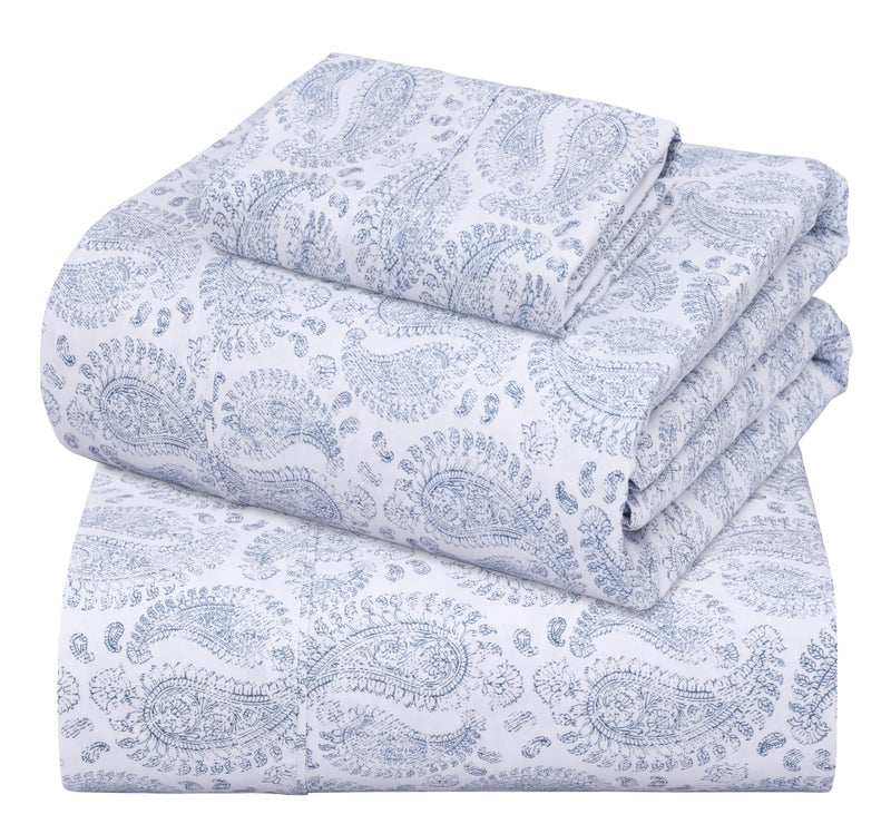 ZOYER 100% Cotton Sheets â€“ Twin Size Percale Bedding, Cooling & Breathable, Durable with a Crisp, Soft & Comfortable Feel, 16" Deep Pocket, 3-Piece Set, Paisley Imprint - Image 1