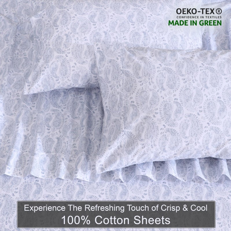 ZOYER 100% Cotton Sheets â€“ Twin Size Percale Bedding, Cooling & Breathable, Durable with a Crisp, Soft & Comfortable Feel, 16" Deep Pocket, 3-Piece Set, Paisley Imprint - Image 4