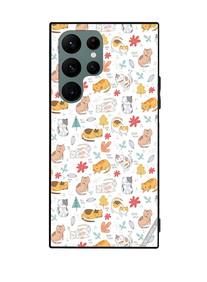 Protective Case Cover For Samsung Galaxy S22 Ultra 5G Chilling Cat Pattern Design Multicolour